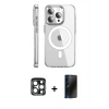 MARSİLYAN™- iPhone 15 Pro Max Kılıf Nova Doku - Siyah 3D Antistatik Hayalet Cam Ekran Koruyucu + PVD Metal Kamera Lens - LT