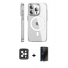 MARSİLYAN™- iPhone 15 Pro Max Kılıf Nova Doku - Siyah 3D Antistatik Hayalet Cam Ekran Koruyucu + Siyah PVD Metal Kamera Lens