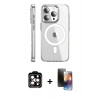 MARSİLYAN™- iPhone 15 Pro Max Kılıf Nova Doku - Siyah 3D Antistatik Mat Seramik Nano Ekran Koruyucu + Turuncu PVD Metal Kamera Lens