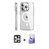 MARSİLYAN™- iPhone 15 Pro Max Kılıf Nova Doku - Siyah Bilvis 5in1 5D Magic Hayalet Cam Ekran Koruyucu + Lacivert PVD Metal Kamera Lens