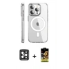 MARSİLYAN™- iPhone 15 Pro Max Kılıf Nova Doku - Siyah Buffer Cam Ekran Koruyucu + Siyah PVD Metal Kamera Lens