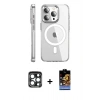 MARSİLYAN™- iPhone 15 Pro Max Kılıf Nova Doku - Siyah Buffer Hayalet Cam Ekran Koruyucu + PVD Metal Kamera Lens - LT