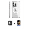 MARSİLYAN™- iPhone 15 Pro Max Kılıf Nova Doku - Siyah Buffer Hayalet Cam Ekran Koruyucu + PVD Metal Kamera Lens - SH