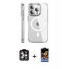 MARSİLYAN™- iPhone 15 Pro Max Kılıf Nova Doku - Siyah Buffer Hayalet Cam Ekran Koruyucu + PVD Metal Kamera Lens - TU