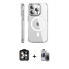 MARSİLYAN™- iPhone 15 Pro Max Kılıf Nova Doku - Siyah Vanessa Magic Hayalet Cam + Turuncu PVD Metal Kamera Lens