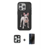MARSİLYAN™- iPhone 15 Pro Max Kılıf Nova Form Koleksiyonu - Siyah 3D Antistatik Hayalet Cam Ekran Koruyucu + PVD Metal Kamera Lens - LT