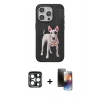 MARSİLYAN™- iPhone 15 Pro Max Kılıf Nova Form Koleksiyonu - Siyah 3D Antistatik Mat Seramik Nano Ekran Koruyucu + PVD Metal Kamera Lens - LT