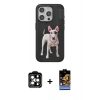 MARSİLYAN™- iPhone 15 Pro Max Kılıf Nova Form Koleksiyonu - Siyah Buffer Hayalet Cam Ekran Koruyucu + Turuncu PVD Metal Kamera Lens