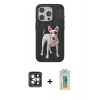 MARSİLYAN™- iPhone 15 Pro Max Kılıf Nova Form Koleksiyonu - Siyah Polymer Nano Ekran Koruyucu + Gri PVD Metal Kamera Lens