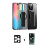 MARSİLYAN™- iPhone 15 Pro Max Kılıf Nova Işık Koleksiyonu - Siyah 360 Mat Full Body Arka Koruyucu + Gümüş PVD Metal Kamera Lens