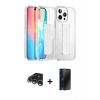 MARSİLYAN™- iPhone 15 Pro Max Kılıf Nova Işık Koleksiyonu - Siyah 3D Antistatik Hayalet Cam Ekran Koruyucu + Raze Metal Kamera Lens - GS