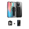 MARSİLYAN™- iPhone 15 Pro Max Kılıf Nova Işık Koleksiyonu - Siyah 3D Antistatik Hayalet Cam Ekran Koruyucu + PVD Metal Kamera Lens - TU