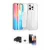 MARSİLYAN™- iPhone 15 Pro Max Kılıf Nova Işık Koleksiyonu - Siyah 3D Antistatik Mat Seramik Nano Ekran Koruyucu + Gümüş Raze Metal Kamera Lens