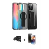 MARSİLYAN™- iPhone 15 Pro Max Kılıf Nova Işık Koleksiyonu - Siyah 3D Antistatik Mat Seramik Nano Ekran Koruyucu + Gümüş Raze Metal Kamera Lens