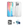 MARSİLYAN™- iPhone 15 Pro Max Kılıf Nova Işık Koleksiyonu - Siyah 3D Antistatik Seramik Nano Ekran Koruyucu + Lacivert PVD Metal Kamera Lens