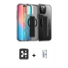 MARSİLYAN™- iPhone 15 Pro Max Kılıf Nova Işık Koleksiyonu - Siyah Bilvis 0.18mm Plus Cam Ekran Koruyucu + PVD Metal Kamera Lens - SH