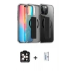 MARSİLYAN™- iPhone 15 Pro Max Kılıf Nova Işık Koleksiyonu - Siyah Bilvis 0.18mm Plus Cam Ekran Koruyucu + PVD Metal Kamera Lens - TU