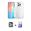 MARSİLYAN™- iPhone 15 Pro Max Kılıf Nova Işık Koleksiyonu - Siyah Bilvis 5in1 5D Magic Hayalet Cam Ekran Koruyucu + Lacivert PVD Metal Kamera Lens