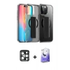 MARSİLYAN™- iPhone 15 Pro Max Kılıf Nova Işık Koleksiyonu - Siyah Bilvis 5in1 5D Magic Hayalet Cam Ekran Koruyucu + Lacivert PVD Metal Kamera Lens