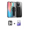 MARSİLYAN™- iPhone 15 Pro Max Kılıf Nova Işık Koleksiyonu - Siyah Bilvis 5in1 5D Magic Hayalet Cam Ekran Koruyucu + PVD Metal Kamera Lens - GS
