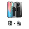 MARSİLYAN™- iPhone 15 Pro Max Kılıf Nova Işık Koleksiyonu - Siyah Vanessa Magic Hayalet Cam + Lacivert PVD Metal Kamera Lens