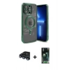 MARSİLYAN™- iPhone 15 Pro Max Kılıf Nova Işık Özel Seri - Şeffaf 360 Full Body Arka Koruyucu + Lacivert Raze Metal Kamera Lens