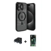 MARSİLYAN™- iPhone 15 Pro Max Kılıf Nova Işık Özel Seri - Şeffaf 360 Full Body Arka Koruyucu + Lacivert Raze Metal Kamera Lens