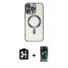 MARSİLYAN™- iPhone 15 Pro Max Kılıf Nova Işık Özel Seri - Şeffaf 360 Full Body Arka Koruyucu + PVD Metal Kamera Lens - TU