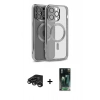 MARSİLYAN™- iPhone 15 Pro Max Kılıf Nova Işık Özel Seri - Şeffaf 360 Full Body Arka Koruyucu + Raze Metal Kamera Lens - TMGI