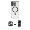 MARSİLYAN™- iPhone 15 Pro Max Kılıf Nova Işık Özel Seri - Şeffaf 360 Full Body Arka Koruyucu + PVD Metal Kamera Lens - SH