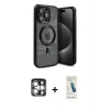 MARSİLYAN™- iPhone 15 Pro Max Kılıf Nova Işık Özel Seri - Şeffaf Pasifik Cam Ekran Koruyucu + Gümüş PVD Metal Kamera Lens