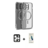 MARSİLYAN™- iPhone 15 Pro Max Kılıf Nova Işık Özel Seri - Şeffaf Pasifik Cam Ekran Koruyucu + Gümüş PVD Metal Kamera Lens