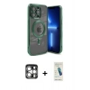 MARSİLYAN™- iPhone 15 Pro Max Kılıf Nova Işık Özel Seri - Şeffaf Pasifik Cam Ekran Koruyucu + Gümüş PVD Metal Kamera Lens