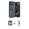 MARSİLYAN™- iPhone 15 Pro Max Kılıf Nova Işık Özel Seri - Şeffaf Pasifik Cam Ekran Koruyucu + Gümüş PVD Metal Kamera Lens