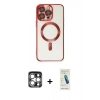 MARSİLYAN™- iPhone 15 Pro Max Kılıf Nova Işık Özel Seri - Şeffaf Pasifik Cam Ekran Koruyucu + Gümüş PVD Metal Kamera Lens