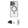 MARSİLYAN™- iPhone 15 Pro Max Kılıf Nova Işık Özel Seri - Şeffaf Pasifik Cam Ekran Koruyucu + Gümüş Raze Metal Kamera Lens