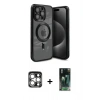 MARSİLYAN™- iPhone 15 Pro Max Kılıf Nova Işık Özel Seri - Siyah 360 Mat Full Body Arka Koruyucu + PVD Metal Kamera Lens - GS