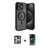 MARSİLYAN™- iPhone 15 Pro Max Kılıf Nova Işık Özel Seri - Siyah 360 Mat Full Body Arka Koruyucu + PVD Metal Kamera Lens - LT
