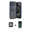 MARSİLYAN™- iPhone 15 Pro Max Kılıf Nova Işık Özel Seri - Siyah 360 Mat Full Body Arka Koruyucu + PVD Metal Kamera Lens - SH