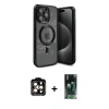 MARSİLYAN™- iPhone 15 Pro Max Kılıf Nova Işık Özel Seri - Siyah 360 Mat Full Body Arka Koruyucu + PVD Metal Kamera Lens - TU