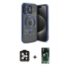 MARSİLYAN™- iPhone 15 Pro Max Kılıf Nova Işık Özel Seri - Siyah 360 Mat Full Body Arka Koruyucu + PVD Metal Kamera Lens - TU