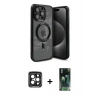 MARSİLYAN™- iPhone 15 Pro Max Kılıf Nova Işık Özel Seri - Siyah 360 Mat Full Body Arka Koruyucu + PVD Metal Kamera Lens - SH