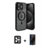 MARSİLYAN™- iPhone 15 Pro Max Kılıf Nova Işık Özel Seri - Siyah 3D Antistatik Hayalet Cam Ekran Koruyucu + PVD Metal Kamera Lens - SH