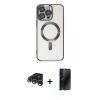 MARSİLYAN™- iPhone 15 Pro Max Kılıf Nova Işık Özel Seri - Siyah 3D Antistatik Hayalet Cam Ekran Koruyucu + Raze Metal Kamera Lens - GS