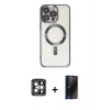 MARSİLYAN™- iPhone 15 Pro Max Kılıf Nova Işık Özel Seri - Siyah 3D Antistatik Hayalet Cam Ekran Koruyucu + PVD Metal Kamera Lens - GI