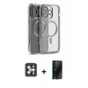 MARSİLYAN™- iPhone 15 Pro Max Kılıf Nova Işık Özel Seri - Siyah 3D Antistatik Hayalet Cam Ekran Koruyucu + PVD Metal Kamera Lens - GI