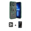 MARSİLYAN™- iPhone 15 Pro Max Kılıf Nova Işık Özel Seri - Siyah 3D Antistatik Hayalet Cam Ekran Koruyucu + PVD Metal Kamera Lens - GI