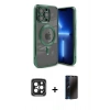 MARSİLYAN™- iPhone 15 Pro Max Kılıf Nova Işık Özel Seri - Siyah 3D Antistatik Hayalet Cam Ekran Koruyucu + PVD Metal Kamera Lens - SH