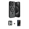 MARSİLYAN™- iPhone 15 Pro Max Kılıf Nova Işık Özel Seri - Siyah 3D Antistatik Hayalet Cam Ekran Koruyucu + PVD Metal Kamera Lens - LT