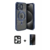 MARSİLYAN™- iPhone 15 Pro Max Kılıf Nova Işık Özel Seri - Siyah 3D Antistatik Hayalet Cam Ekran Koruyucu + PVD Metal Kamera Lens - LT